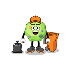 Illustration of amoeba cartoon as a garbage collector