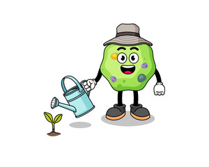 Illustration of amoeba cartoon watering the plant