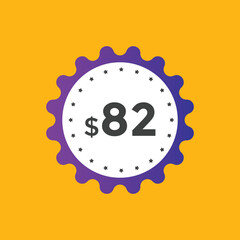 $82 USD Dollar Month sale promotion Banner. Special offer, 82 dollar month price tag, shop now button. Business or shopping promotion marketing concept
