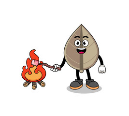 Illustration of dried leaf burning a marshmallow