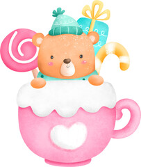 Cute winter bear in cup
