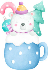 Cute winter polar bear in cup
