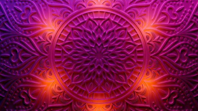 Diwali Festival Wallpaper, with Pink Three-dimensional Decorative Flower. 3D Render.