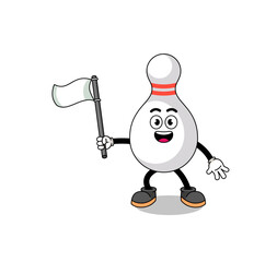 Cartoon Illustration of bowling pin holding a white flag