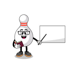 Mascot cartoon of bowling pin teacher