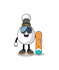 Mascot cartoon of bowling pin snowboard player