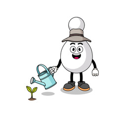 Illustration of bowling pin cartoon watering the plant