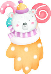 Cute polar bear in winter glove