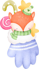 Cute fox in winter glove