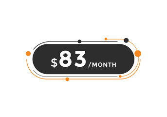 83 dollar price tag. Price $83 USD dollar only Sticker sale promotion Design. shop now button for Business or shopping promotion
