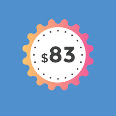 $83 USD Dollar Month sale promotion Banner. Special offer, 83 dollar month price tag, shop now button. Business or shopping promotion marketing concept
