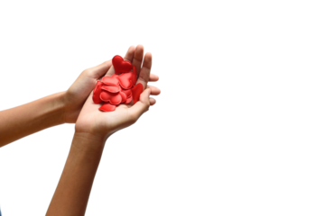 Kids playing with hearts to make messages with their hands