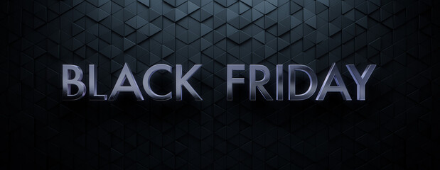 Triangle Tile Background with Chrome Black Friday Lettering. Luxury 3D Promotional Banner with copy-space.