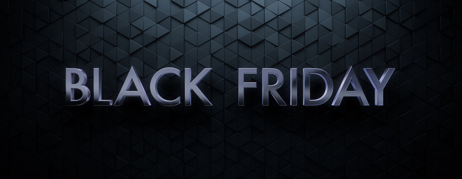 Triangle Tile Background with Chrome Black Friday Lettering. Luxury 3D Promotional Banner with copy-space.