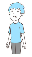 白目をむく男性、頭がぼんやりしている人、ボーッとする、無気力、シンプルな色