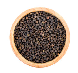 Peppercorn in wood bowl isolated on transparent png