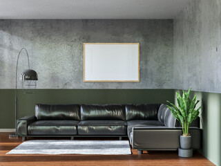 Obraz na płótnie Canvas 3D illustration Mockup photo frame in living room rendering