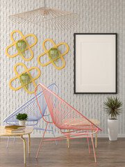 Fototapeta na wymiar 3D illustration mockup blank photo frame in living room rendering