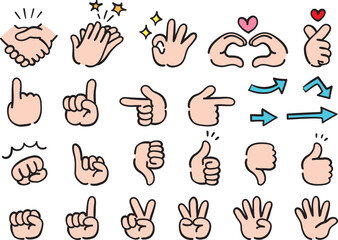 色々なハンドサインのアイコンセット