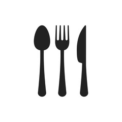Ladle Or Spoon, Fork, Kitchen Knife Logo Icon Vector Illustration. Eating Icon Symbol Element Isolated on White Background