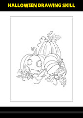 Halloween drawing skill for kids. Halloween drawing skill coloring page for kids.