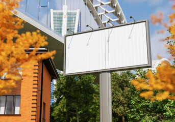 3D mockup blank flip billboard in downtown rendering