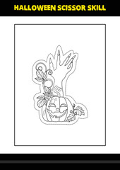 Halloween scissor skill for kids. Halloween scissor skill coloring page for kids.