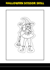 Halloween scissor skill for kids. Halloween scissor skill coloring page for kids.