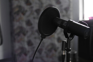 Professional microphone condenser  with copy space
