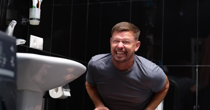 Person sitting on toilets feels relieved and diarrhea and constipation