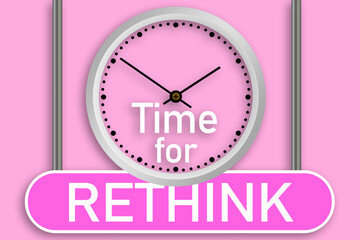 Time for rethink text message with clock and sign board