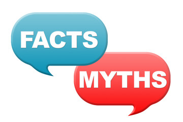 Facts and myths words on green and red dialog box
