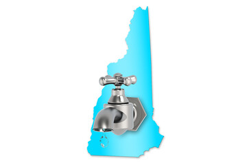 New Hampshire map with water faucet for water shortage concept