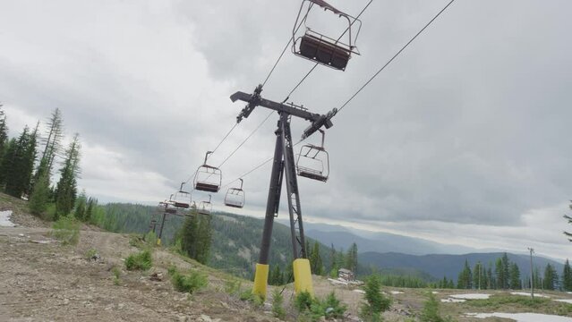 Wide shot of chairlift in summer time at Silver Mountain Ski Resort in Kellogg Idaho