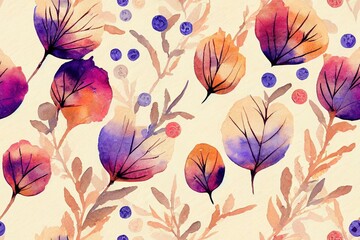 Watercolor seamless pattern. Linden seeds. Dried flowers. Vintage pattern. Creative watercolor texture for fabric, wrapping, textile, wallpaper, apparel.