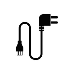 Power Cable icon in black flat glyph, filled style isolated on white background