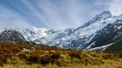 Early Spring walk through the Hooker Valley in Mount Cook National Park, New Zealand