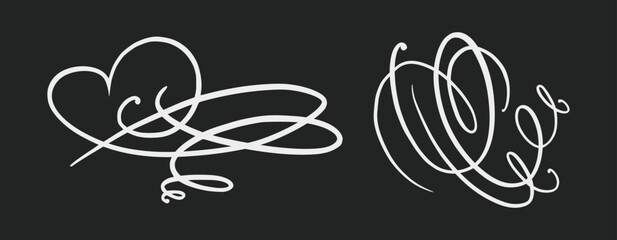Flourish ornament as monogram or divider for wedding invitations and other designs. Handdrawn flourish isolated in black background. Doodle vector illustration