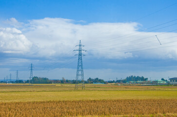 Rice fields at rural Japan near Naruko onsen, Miyagi prefecture, Japan.
