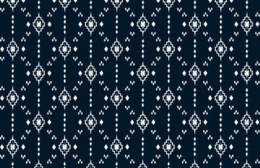 Navy blue ethnic abstract ikat art. Seamless pattern in tribal, folk embroidery. Design for carpet, wallpaper, clothing, wrapping, fabric, cover, textile, handkerchief