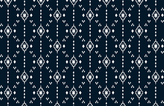 Navy blue ethnic abstract ikat art. Seamless pattern in tribal, folk embroidery. Design for carpet, wallpaper, clothing, wrapping, fabric, cover, textile, handkerchief