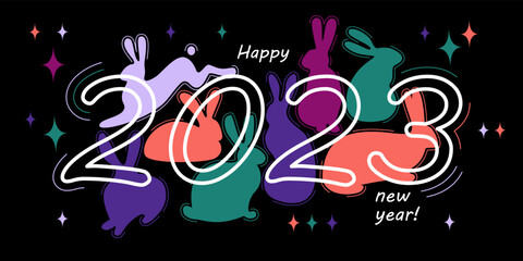 abstract banner 2023 with spots in the shape of rabbits