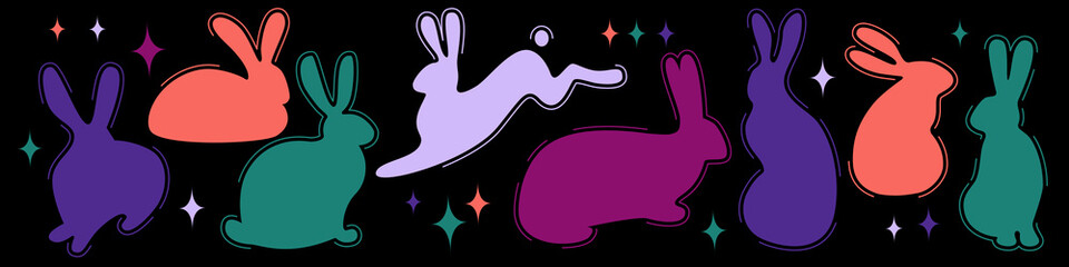 abstract multicolored spots in the shape of a rabbit silhouette