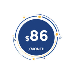 $86 USD Dollar Month sale promotion Banner. Special offer, 86 dollar month price tag, shop now button. Business or shopping promotion marketing concept
