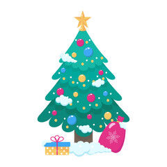 Christmas tree with bag and gift