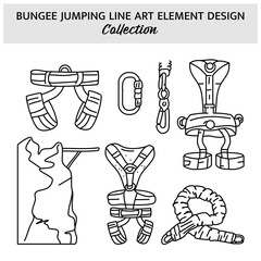 Set of Bungee Jumping equipment hand drawn vector illustration. Sports icon design template.