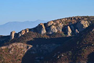 Fototapeta na wymiar Dramatic Rock Formations near Sandstone Peak, Santa Monica Mountains