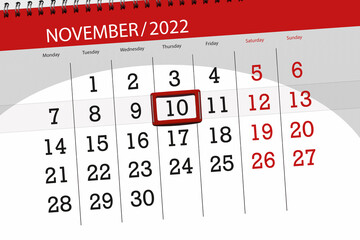 Calendar 2022, deadline, day, month, page, organizer, date, november, thursday, number 10