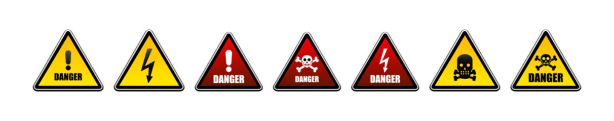 Set of signs of electrical and chemical hazards. Warning signs