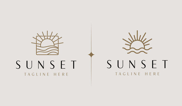 Sunset wave Monoline Logo Template. Universal creative premium symbol. Vector illustration